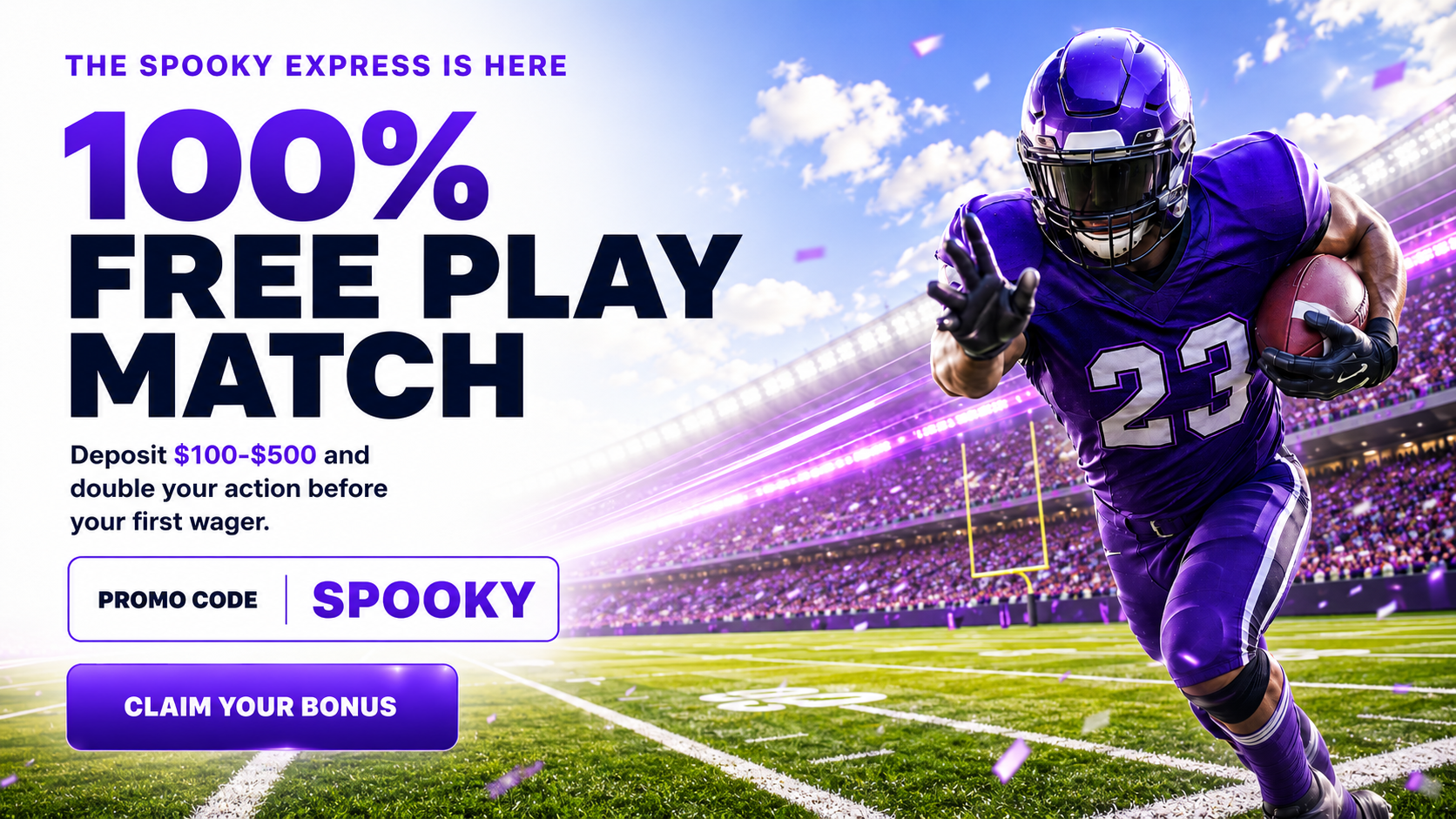 Spooky Express 100% Free Play match. Deposit $100 to $500 using promo code SPOOKY.